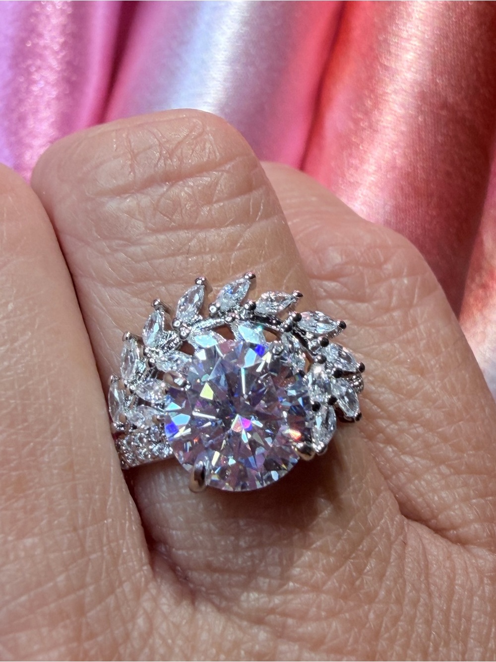 New 3.0 Carat Moissanite Ring with Sparkling Silver Leaf Halo and Pave' band